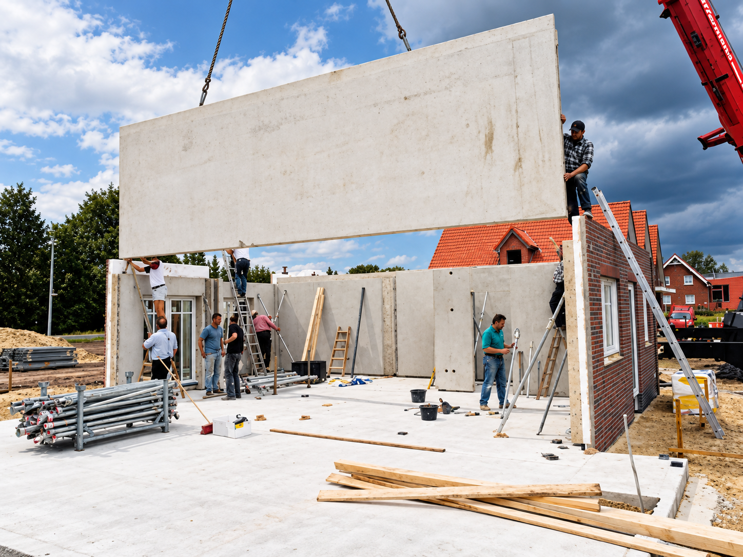 Montage vorgefertigter Bauelemente – Foto aus dem Unternehmensbestand